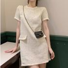 Short-sleeve Tweed Checker Mini Dress