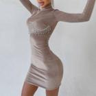 Turtle Neck Long Sleeve Bodycon Tassels Dress