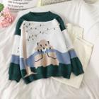 Bear Print Loose-fit Sweater As Figure - One Size