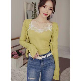 Laced Rib Knit Cardigan & Cami Set