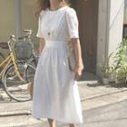 Short-sleeve Open Back A-line Midi Dress White - One Size