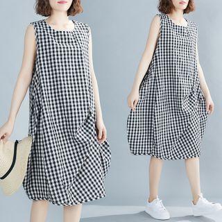 Sleeveless Check Midi Shift Dress