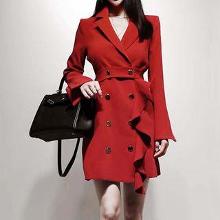 Ruffle Double-breasted Coat Dress