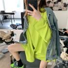 Long-sleeve Plain T-shirt Neon Green - One Size