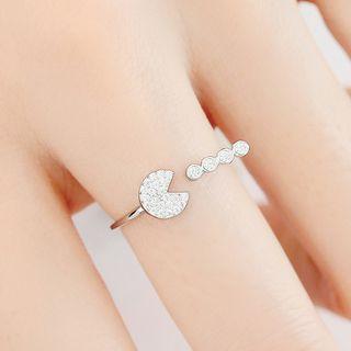 925 Sterling Silver Rhinestone Open Ring 1 Pc - Silver - One Size