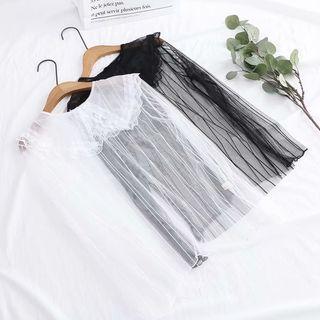 Long-sleeve Collared Mesh Top