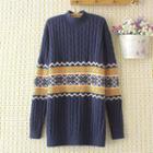 Snowflake Print Cable-knit Sweater