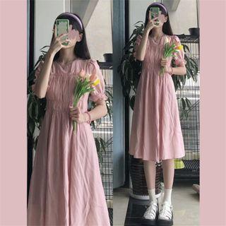 Ruched Plain Midi Dress