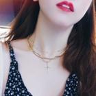Cross Layered Necklace Gold - One Size
