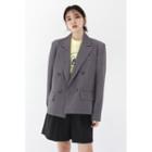 Peaked-lapel Loose-fit Blazer Charcoal Gray - One Size