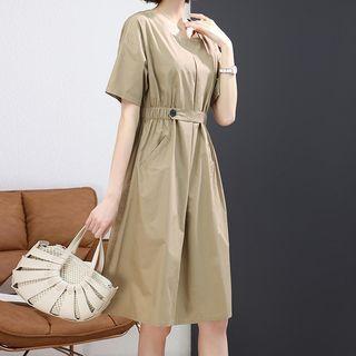 Short-sleeve Crew Neck Smock Dress