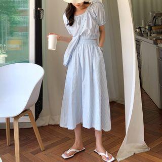 Stripe Set: Crop Top + Long Skirt + Shopper Bag