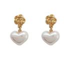 Heart Faux Pearl Rose Alloy Dangle Earring 1 Pair - Gold & White - One Size