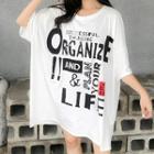 Lettering 3/4-sleeve T-shirt Dress White - One Size