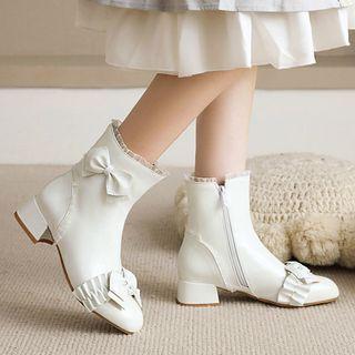 Bow Accent Patent Block Heel Short Boots