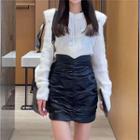 Faux Leather Shirred Pencil Skirt