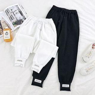 Asymmetric Plain Lettering Printed Drawcord Harem Pants