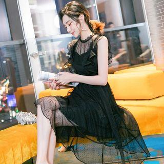Sleeveless Ruffled A-line Mesh Dress