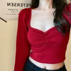 Square Neck Knit Top Red - One Size