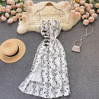 Floral Slit Spaghetti-strap Dress