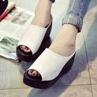 Peep-toe Platform Wedge Heel Slide Sandals