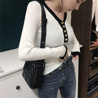 Contrast Trim V-neck Henley