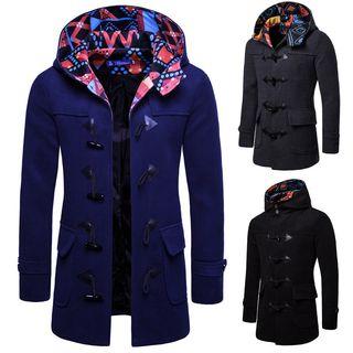 Print Lining Hooded Toggle Coat