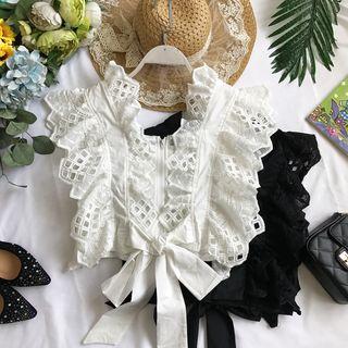 Eyelet-lace Bow-detail Tank Top