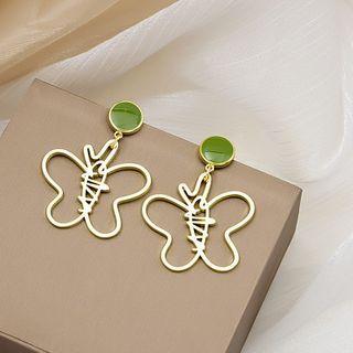 Butterfly Glaze Alloy Dangle Earring 1 Pair - E1552-1 - Gold & Green - One Size