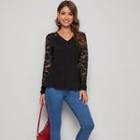 Lace Sleeve Ruffle Hem Blouse