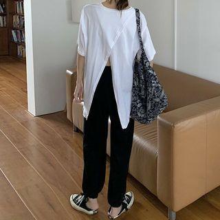 Slit-back Oversize Short-sleeve Top / Jogger Pants