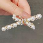 Bow Faux Pearl Alloy Hair Clip Ly817 - Gold - One Size