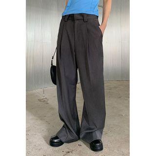Couple Flap-pocket Wide-leg Dress Pants