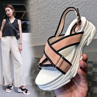 Contrast Trim Strap Platform Sandals