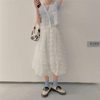 Short-sleeve Blouse / Chiffon Vest / Midi A-line Skirt