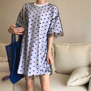 Mock Two-piece Dotted Short-sleeve T-shirt