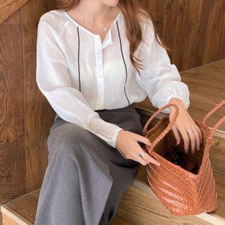 Puff-sleeve Shirt / Midi Skirt