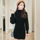 Mock-neck Balloon-sleeve Knit Dress