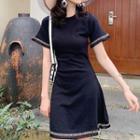 Short-sleeve Fringe Trim A-line Mini Dress