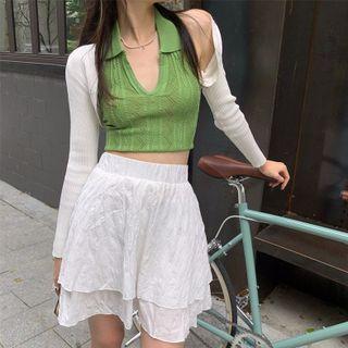 V-neck Collared Cable Knit Tank Top