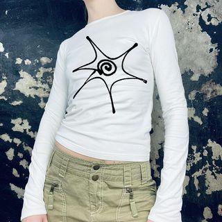 Long-sleeve Circle Print Crop Top