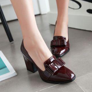 Bow Accent Chunky Heel Loafer Pumps