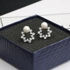 Faux Pearl Rhinestone Hoop Dangle Earring 1 Pair - Silver - One Size