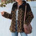 Long-sleeve Printed Panel Fluffy Button Jacket