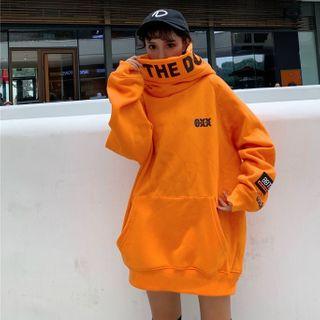 Lettering Cowl-neck Hoodie