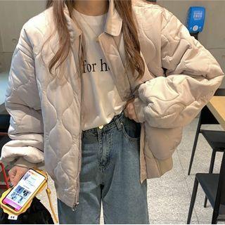 Letter Embroidered Quilted Jacket Off-white - One Size