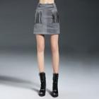 Fringed Faux Suede A-line Skirt