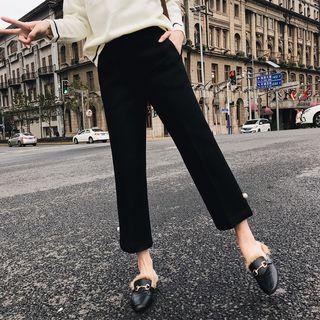 Faux Pearl Cropped Wide-leg Pants