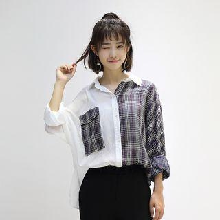 Contrast Panel Long-sleeve Blouse