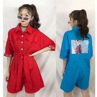 Print Elbow-sleeve Shirt Playsuit